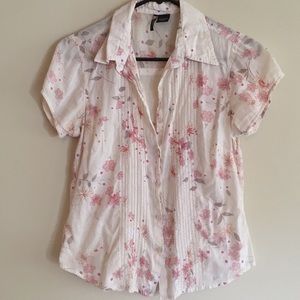 Floral button down short sleeve cover up